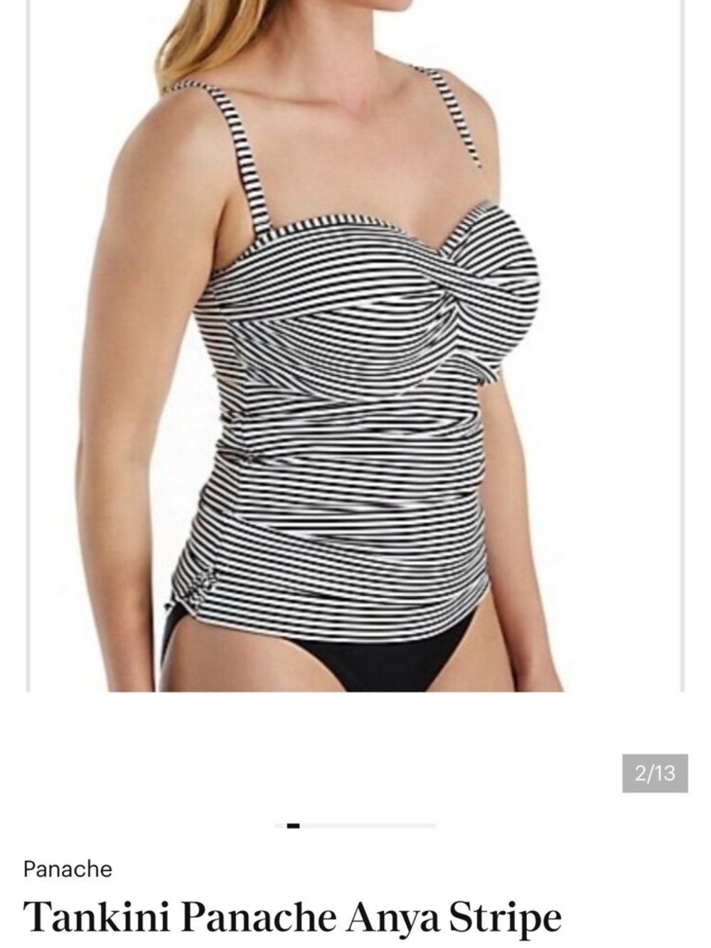 Panache Anya Women’s Black & White Striped Bandeau Tankini - Picture 3 of 5
